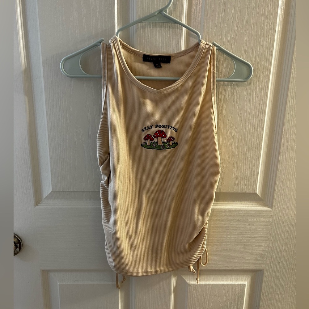 Ribbed “Stay Positive” Side Tie Tank